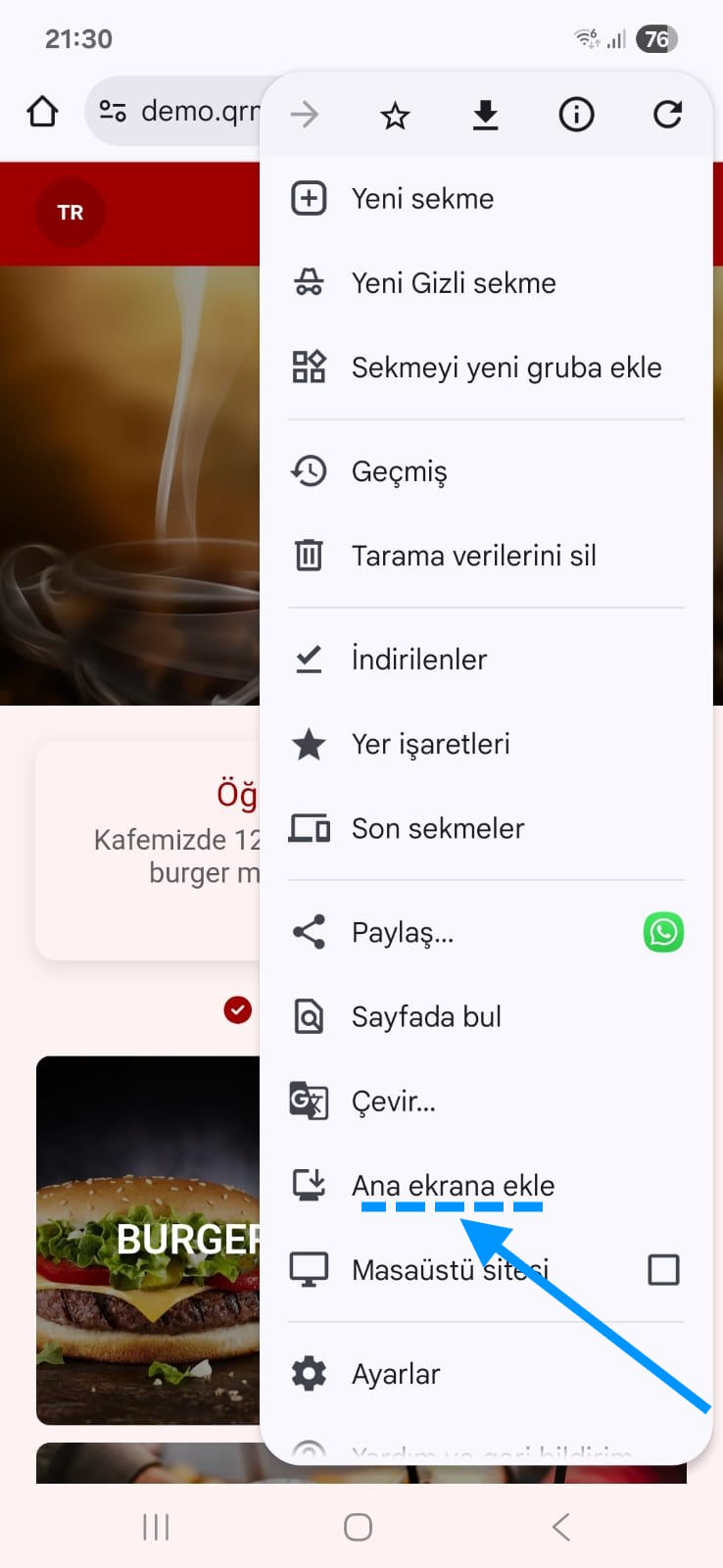 Qr Menüyü Android Cihazda Ana Ekrana Ekleme
